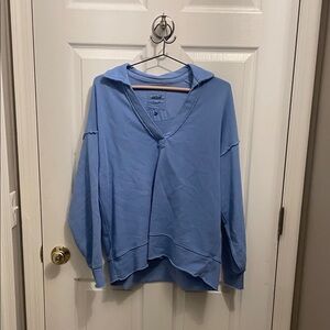 Aerie Blue V-Neck Pullover Hoodie